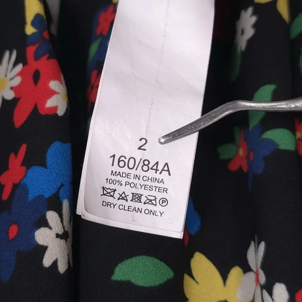 Kate Spade Sailing Floral Dress Size 2 Black Multi Ruffle‎ Elastic Waistband